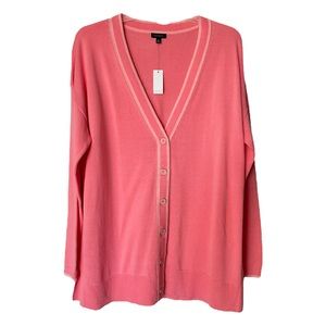 Talbots Pink Vneck Cardigan Grandpa Sweater NEW Large